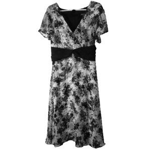 Black/White Floral Flutter Collar & Hem Midi Dress Plus Size 20W